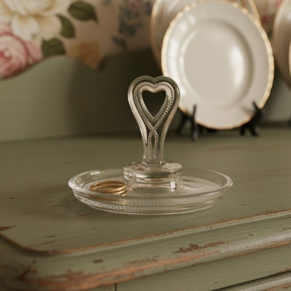 Duncan & Miller Crystal Sweetmeat Dish, Vintage Tear Drop Design, Heart Handle